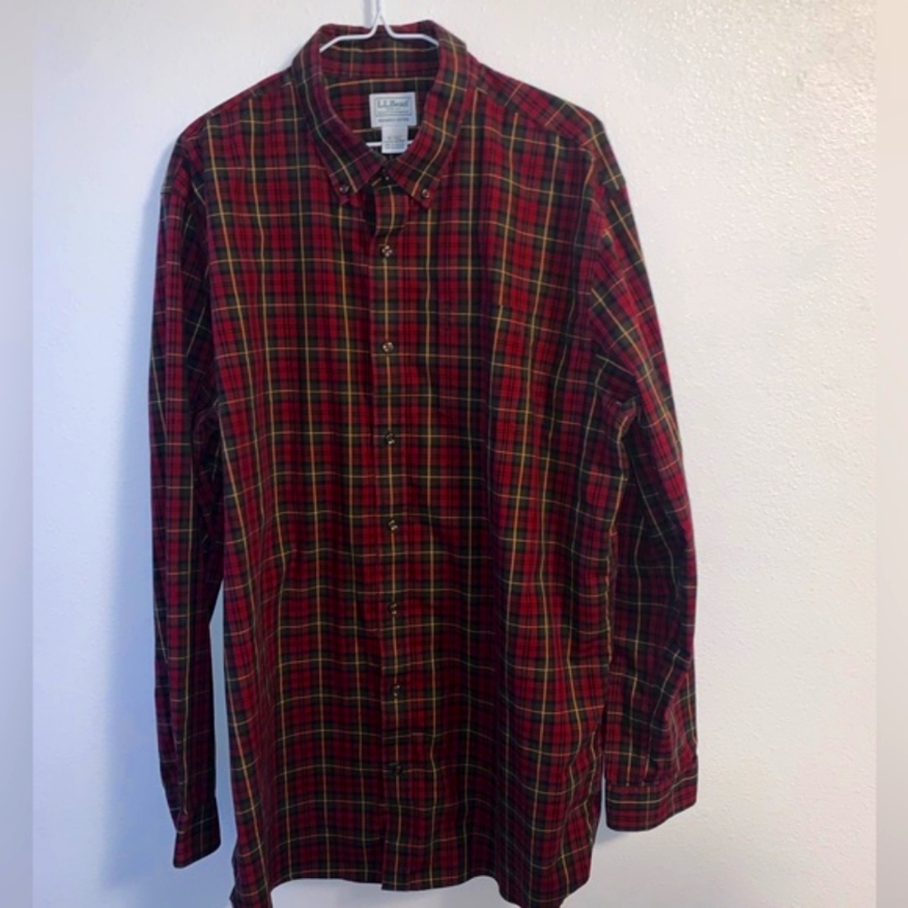 L.L. Bean Red Plaid Button Down Shirt Size XL Tall